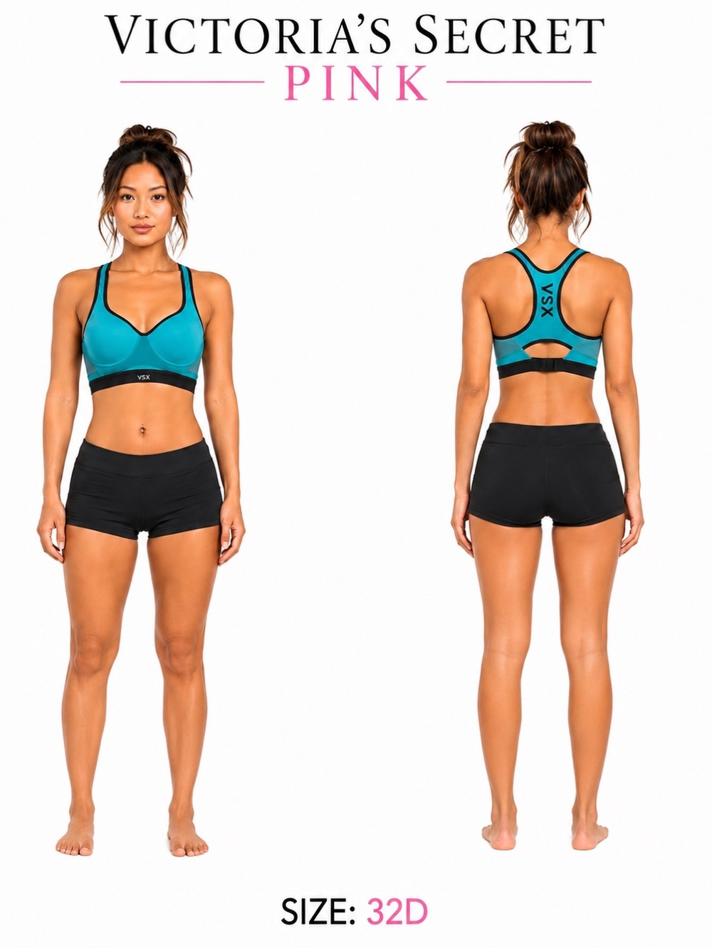 Sporto Teal and Black Racerback Support Sports Bra Size 32D